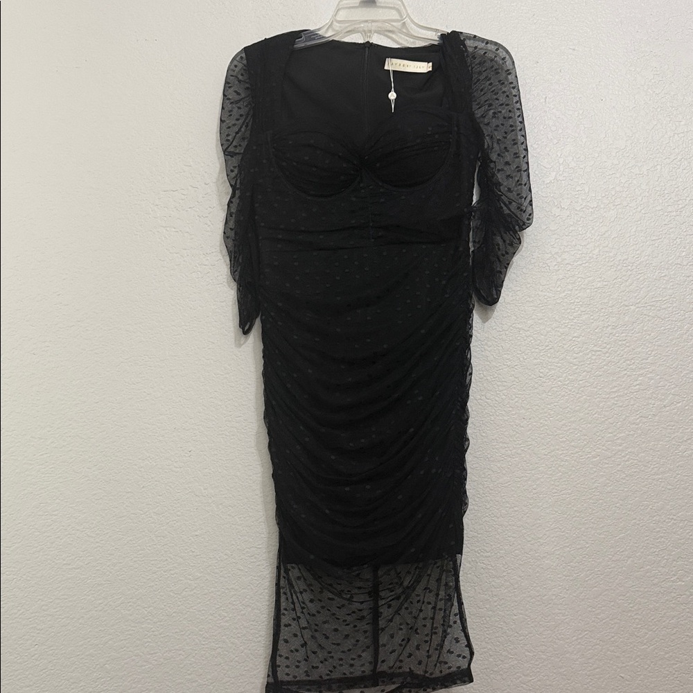 Abyss By Abby Elegant Black Mesh Long Sleeve Dress